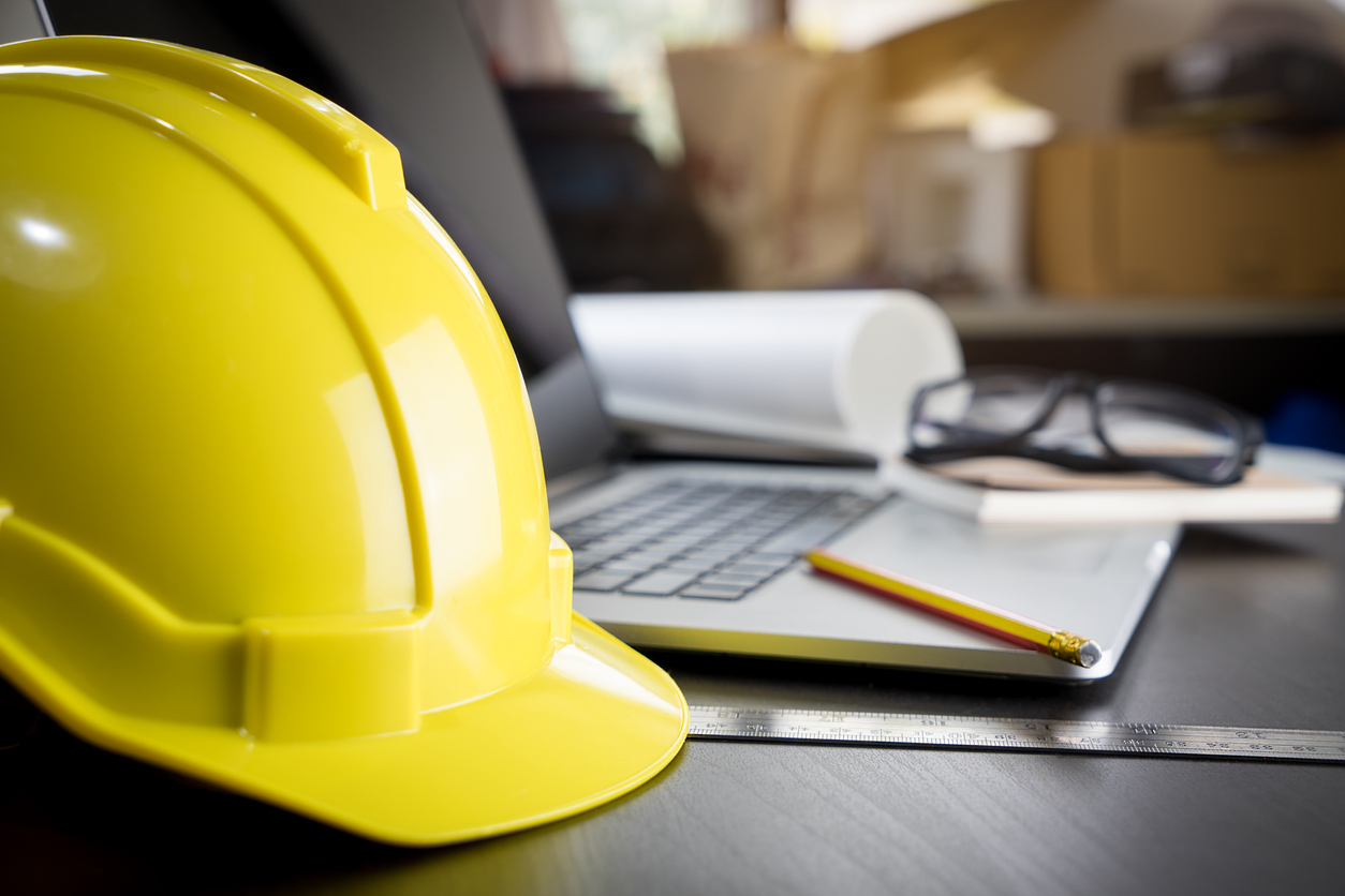 Engineering working desk with safty helmet